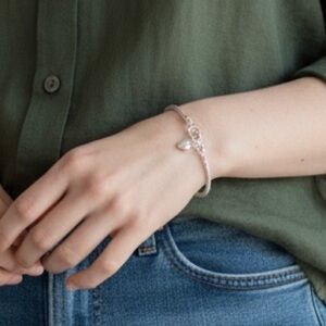Silver plated snake Bracelet with Heart Charm